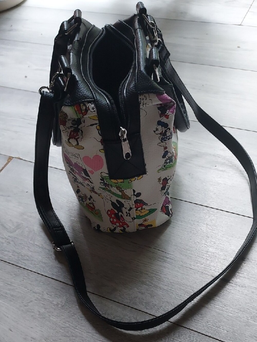 Disney Printed Satchel, Bag,Purse with Black Trim and Multicolor Characters - Picture 4 of 15